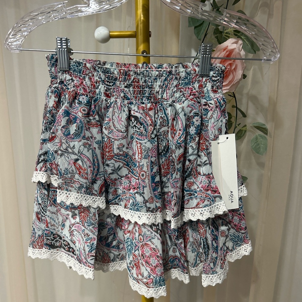 Aqua Girl Boho Paisley Tiered Skirt Elastic Waist NWT size Large